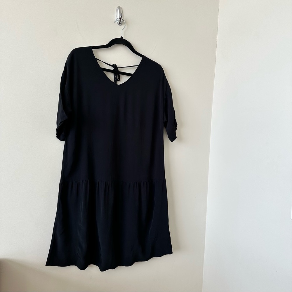 Eileen Fisher-Drop Waist Crepe Short Sleeve Dress (Size:Small) - Picture 4 of 12